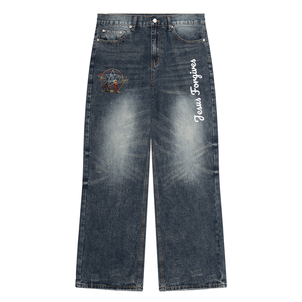 Jesus Forgives Men's Vintage Wash Denim Jeans
