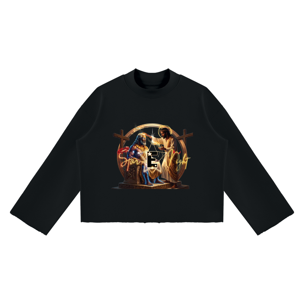 Jesus Gifts Zeus Unisex Mock Neck Raw Edge Boxy Sweatshirt