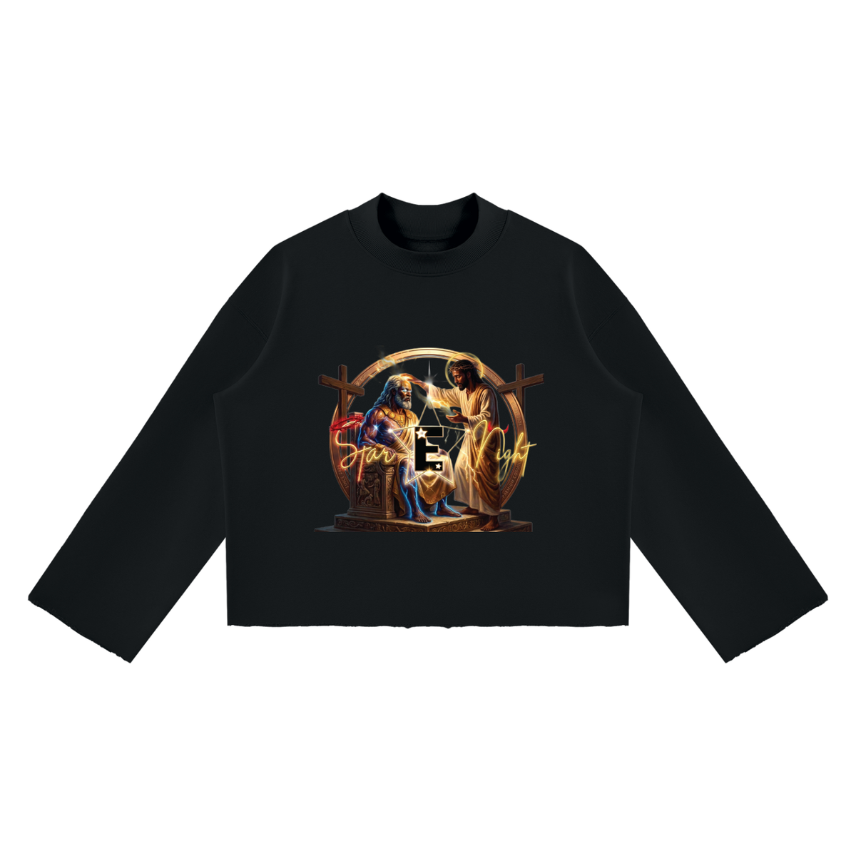 Jesus Gifts Zeus Unisex Mock Neck Raw Edge Boxy Sweatshirt