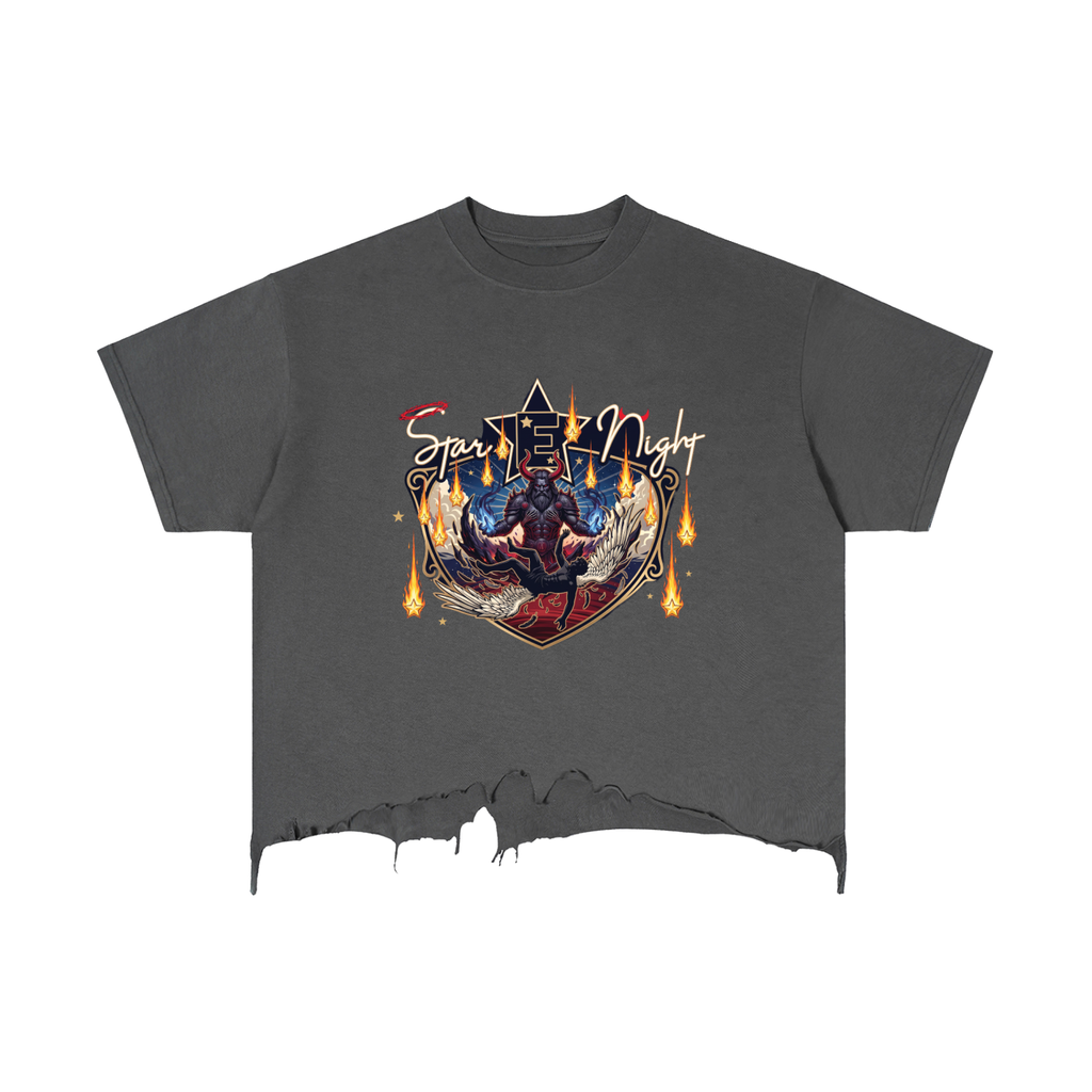 Devils Fallen Angel Vintage Wash Boxy Distressed Hem T-Shirt