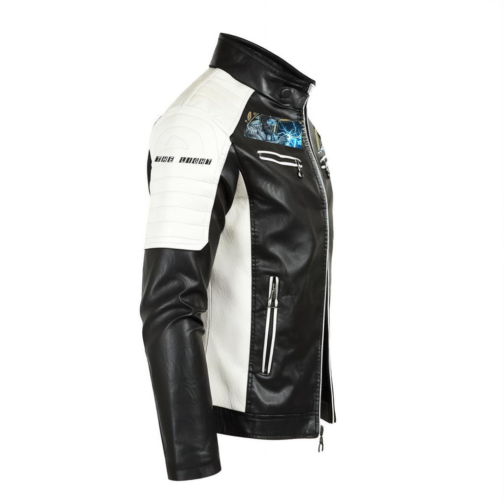 Zeus Becomes the Light Men's Stand-up Collar Block Slim-fit Leather Jacket (DTF)