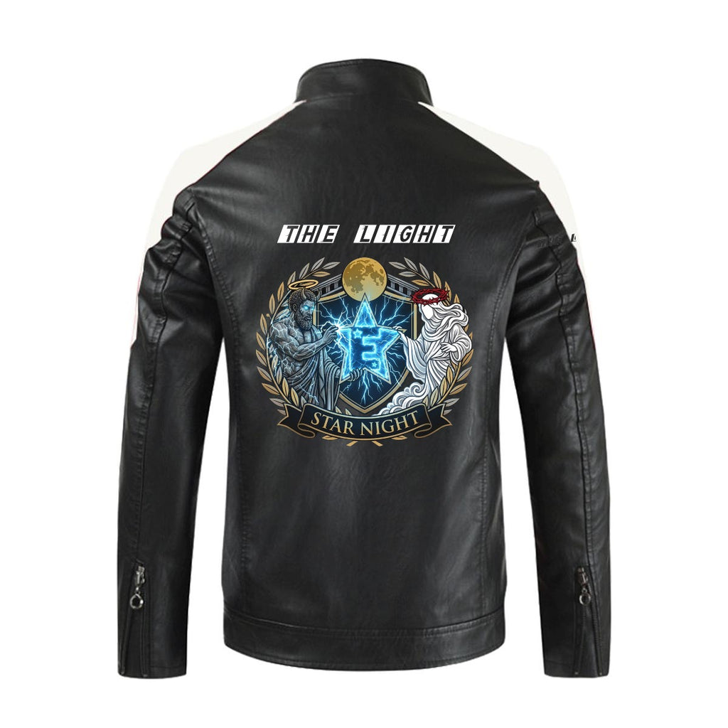 Zeus Becomes the Light Men's Stand-up Collar Block Slim-fit Leather Jacket (DTF)