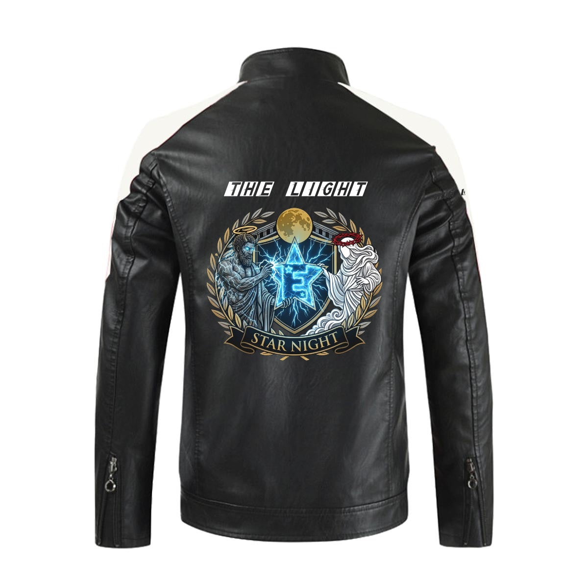 Zeus Becomes the Light Men's Stand-up Collar Block Slim-fit Leather Jacket (DTF)