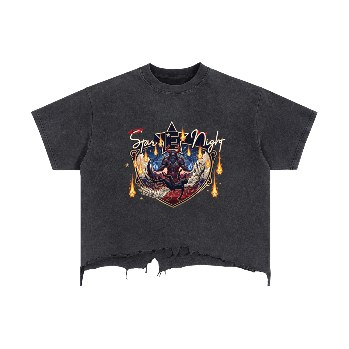 Devils Fallen Angel Vintage Wash Boxy Distressed Hem T-Shirt