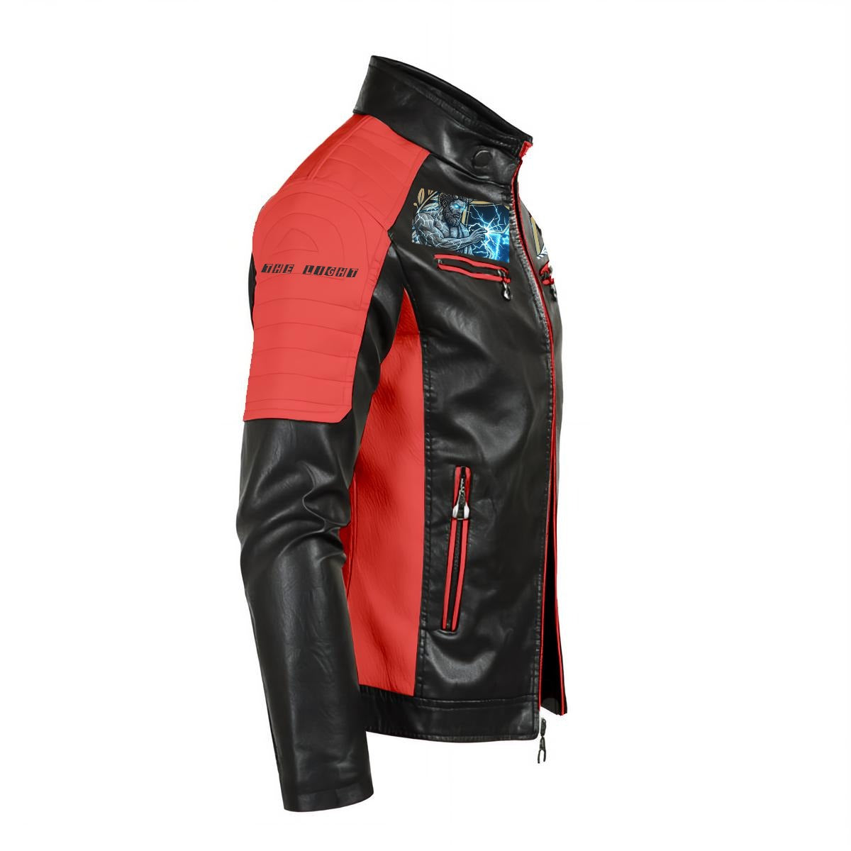 Zeus Becomes the Light Men's Stand-up Collar Block Slim-fit Leather Jacket (DTF)