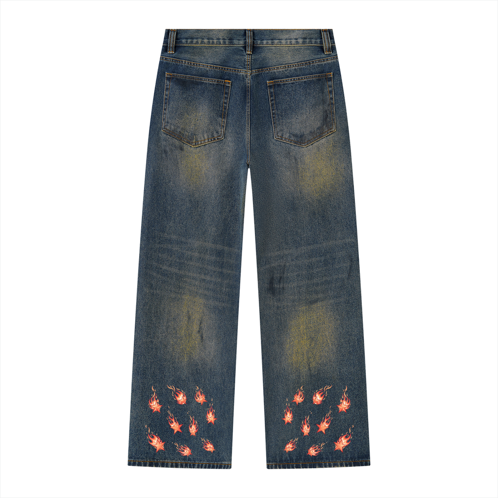 We Do This Men's Vintage Wash Wide Leg Denim Jeans