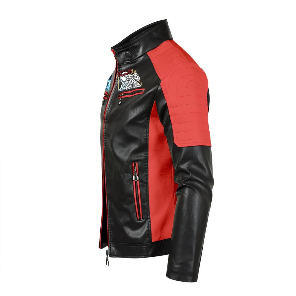 Zeus Becomes the Light Men's Stand-up Collar Block Slim-fit Leather Jacket (DTF)