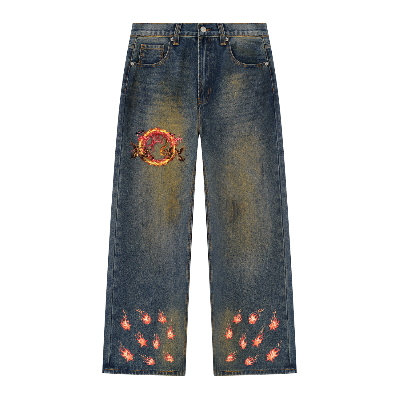 We Do This Men's Vintage Wash Wide Leg Denim Jeans