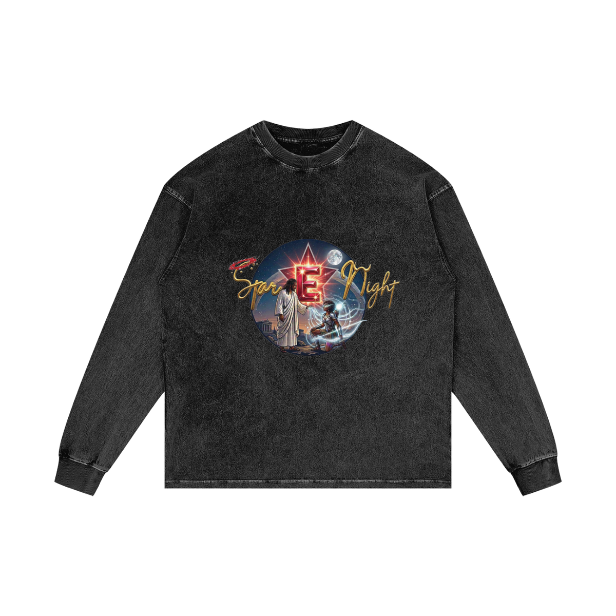 Jesus Gifts Athena Acid Wash Oversize Long Sleeve T-Shirt