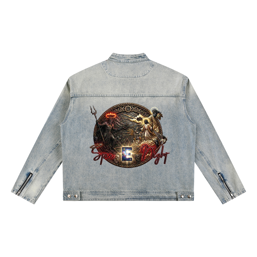 Hades vs Jesus Vintage Wash Zip Denim Jacket