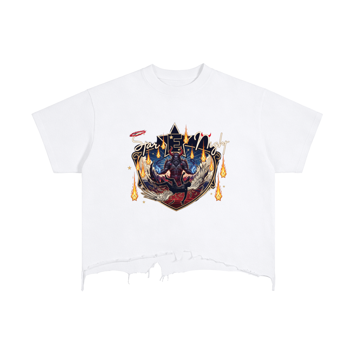 Devils Fallen Angel Vintage Wash Boxy Distressed Hem T-Shirt