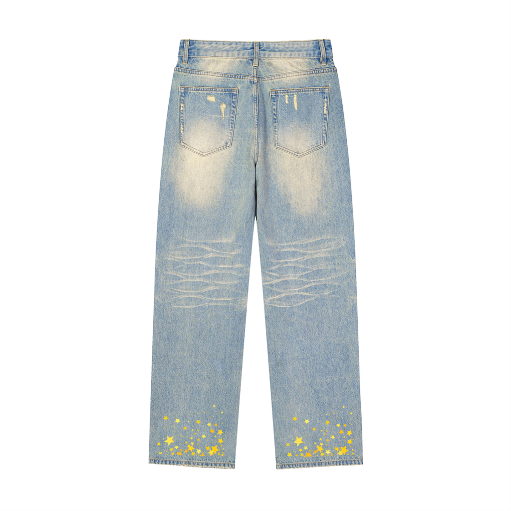 The Godly Trio Sun Fade Raw Hem Denim Jeans