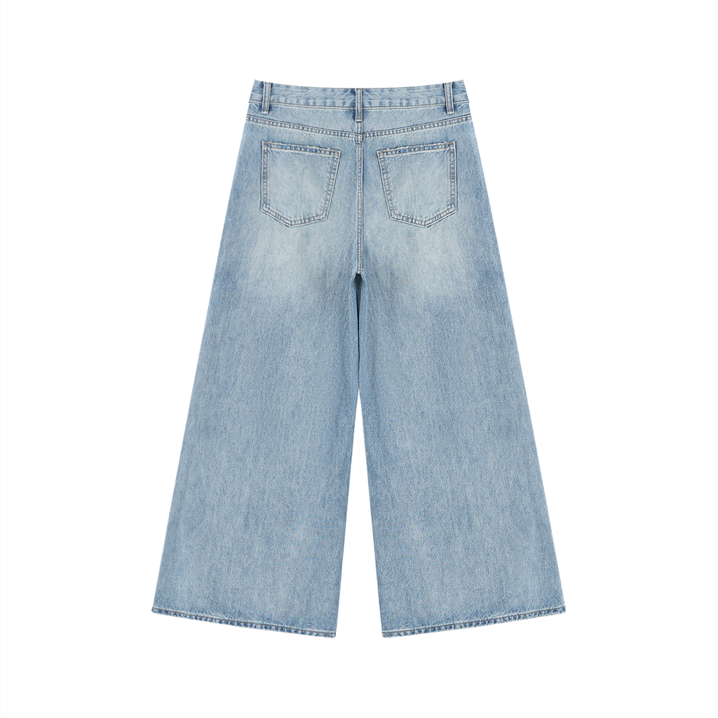 Apollos Star Women's Vintage Wash Distressed Wide Leg Jeans