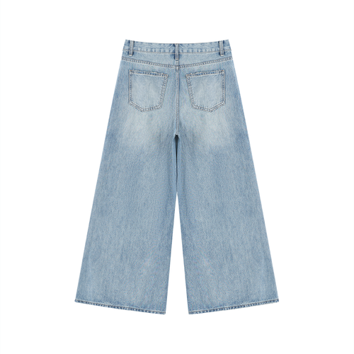Apollos Star Women's Vintage Wash Distressed Wide Leg Jeans