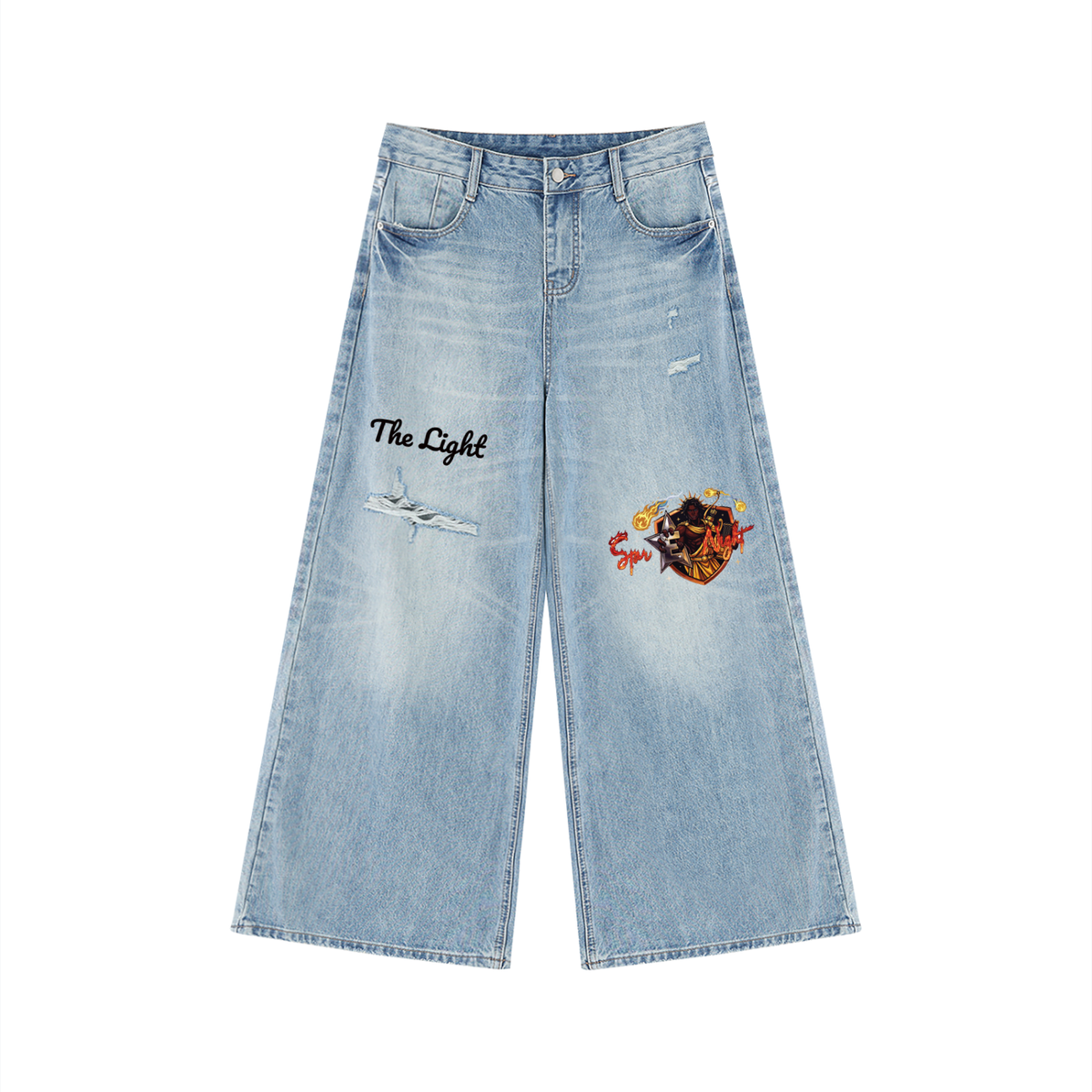 Apollos Star Women's Vintage Wash Distressed Wide Leg Jeans