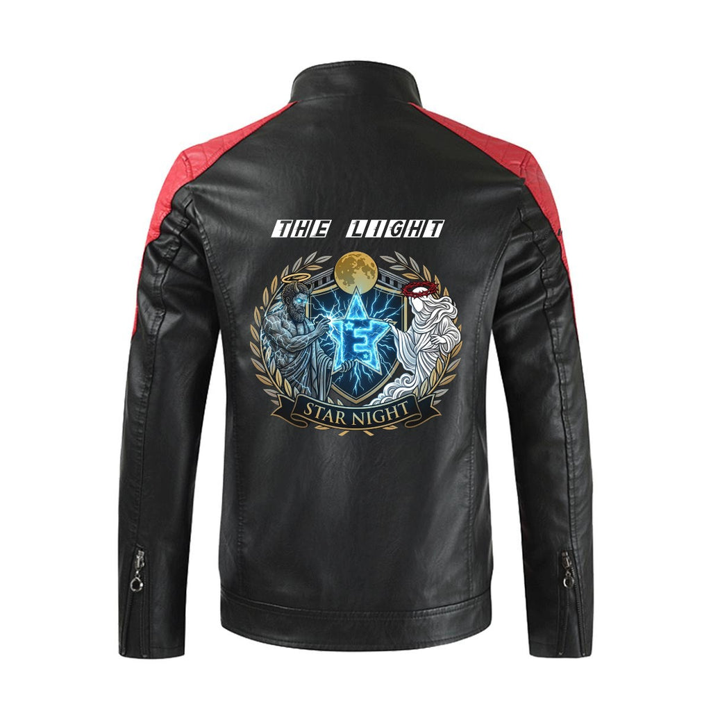 Zeus Becomes the Light Men's Stand-up Collar Block Slim-fit Leather Jacket (DTF)