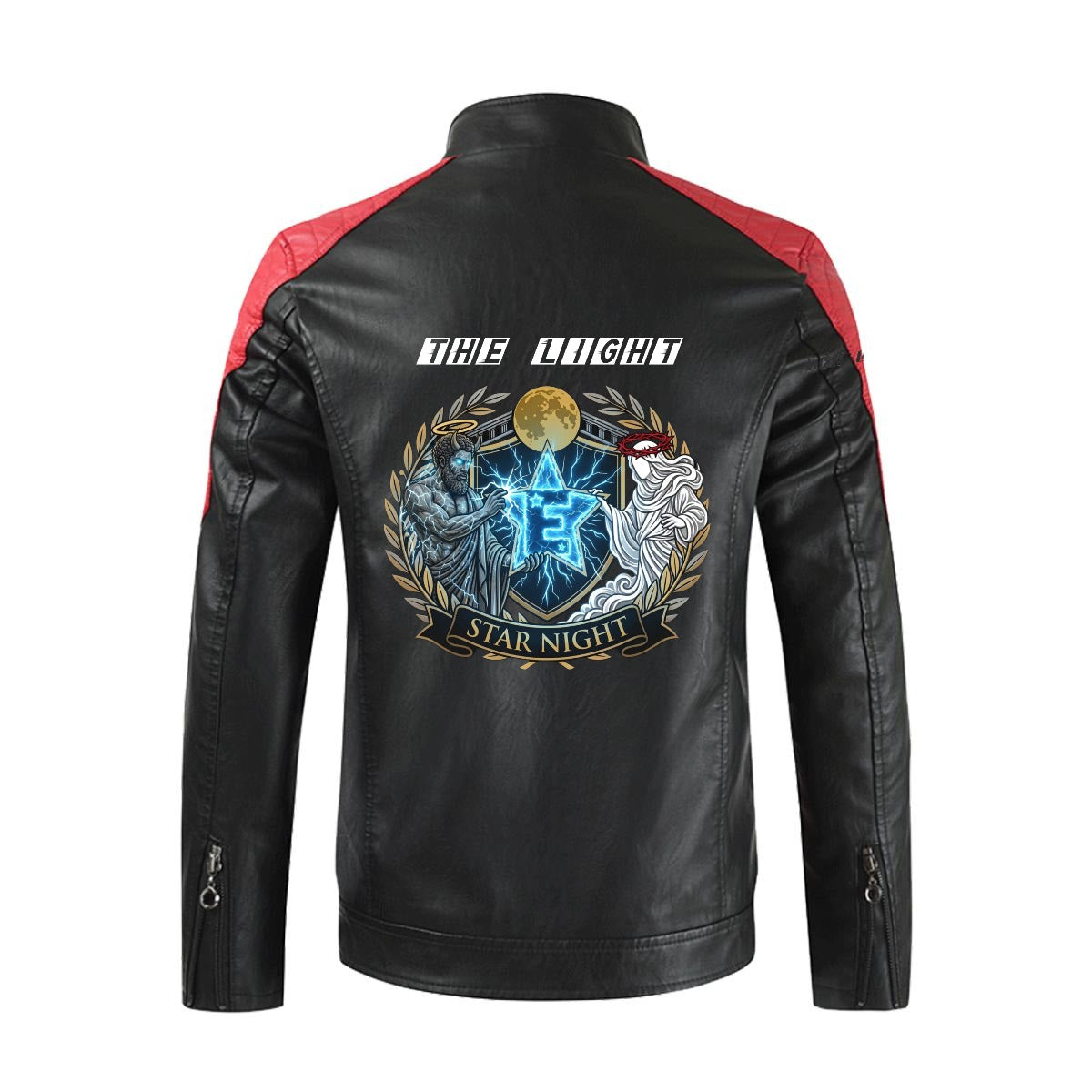 Zeus Becomes the Light Men's Stand-up Collar Block Slim-fit Leather Jacket (DTF)